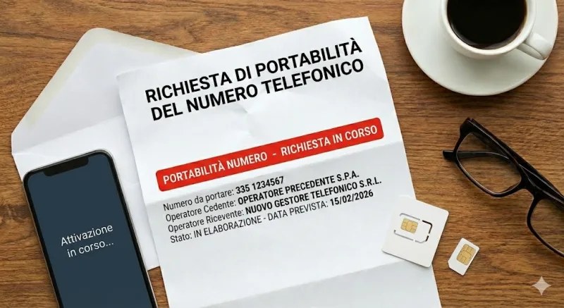 Immagine di un telefono con simbolo di portabilità del numero.
