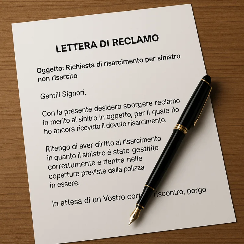 Immagine di una lettera di reclamo per sinistro non risarcito